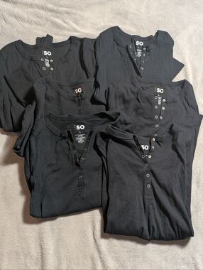 SO Womens Long Sleeve Henley Tee - Black Lot Of 6